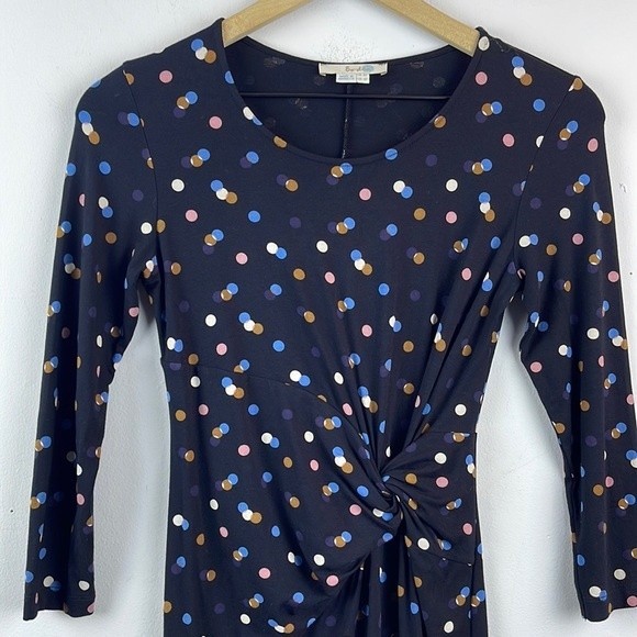 Boden Rosalie Polka Dot Jersey Knit Twist Front Dress Navy Blue Size 2 - Picture 3 of 8